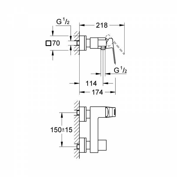GROHE EH-Brausebatterie Eurocube 23145 Wandmontage eigensicher chrom