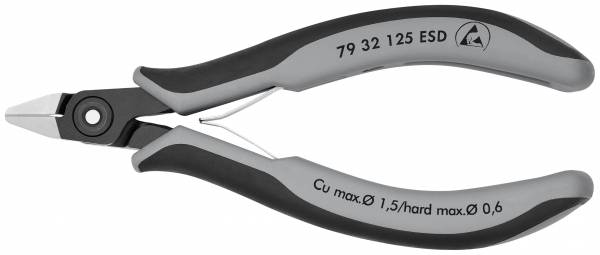 KNIPEX 79 32 125 ESD Präzisions-Elektronik-Seitenschneider ESD 125 mm brüniert mit Mehrkomponenten-H