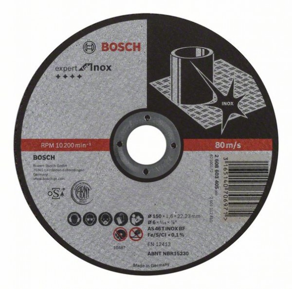 BOSCH TRENNSCHEIBE GERADE EXPERT FOR INOX AS 46 T INOX BF, 150 MM, 22,23 MM, 1,6 MM