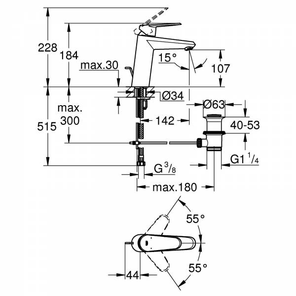 GROHE Einhand-WT-Batterie Eurodisc C 23448 mittelhohe Ausführung chrom