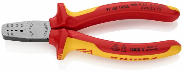 KNIPEX 97 68 145 A Crimpzange für Aderendhülsen 145 mm isoliert mit Mehrkomponenten-Hüllen, VDE-gepr