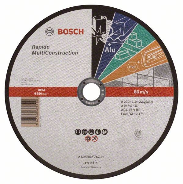 BOSCH TRENNSCHEIBE GERADE RAPIDO MULTI CONSTRUCTION ACS 46 V BF, 230 MM, 22,23 MM, 1,9