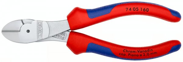 KNIPEX 74 05 160 Kraft-Seitenschneider 160 mm verchromt mit Mehrkomponenten-Hüllen