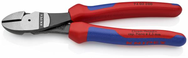 KNIPEX 74 02 200 SB Kraft-Seitenschneider 200 mm schwarz atramentiert mit Mehrkomponenten-Hüllen pol