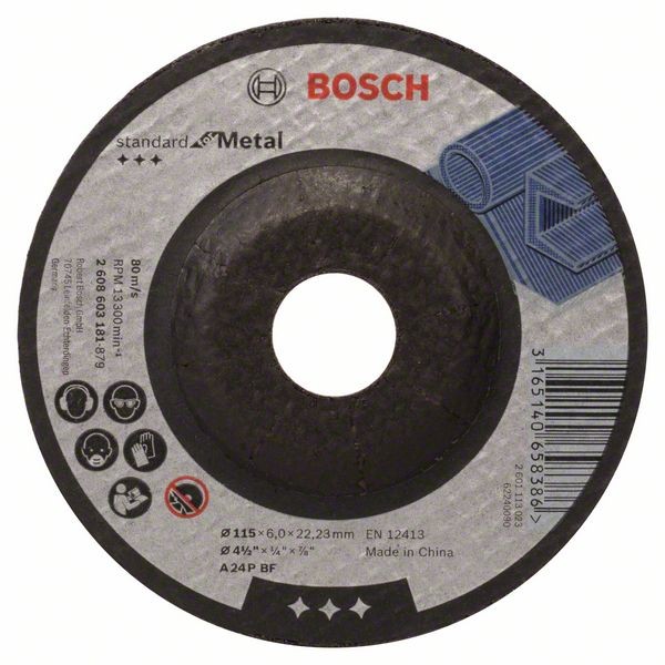 BOSCH SCHRUPPSCHEIBE GEKRÖPFT, STANDARD FOR METAL A 24 P BF, 115 MM, 22,23 MM, 6 MM