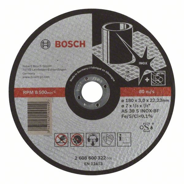 BOSCH TRENNSCHEIBE GERADE EXPERT FOR INOX AS 30 S INOX BF, 180 MM, 22,23 MM, 3 MM