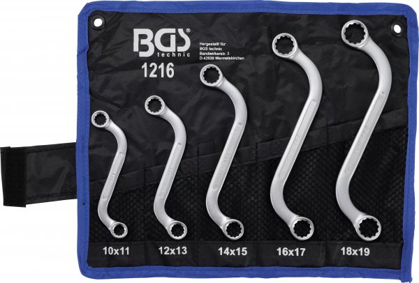 BGS Doppel-Ringschlüssel-Satz S-Form SW 10 bis 19 mm inklusive Rolltasche 1216