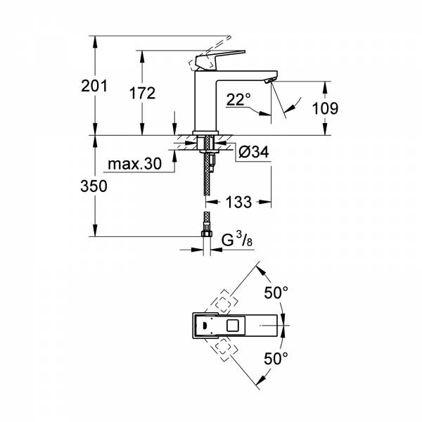 GROHE EH-WT-Batterie Eurocube 23446 mittelhohe Ausführ. glatter Körper chrom