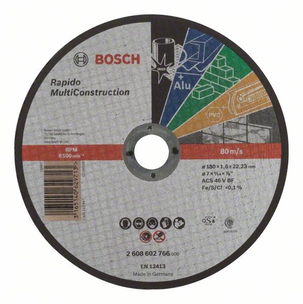BOSCH TRENNSCHEIBE GERADE RAPIDO MULTI CONSTRUCTION ACS 46 V BF, 180 MM, 22,23 MM, 1,6