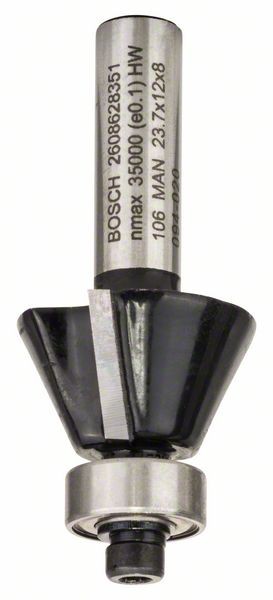 BOSCH FASE-/BÜNDIGFRÄSER, 8 MM, D1 23,7 MM, B 5,5 MM, L 12 MM, G 54 MM, 25°
