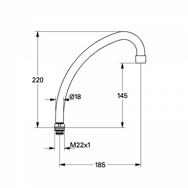GROHE HU-Auslauf 13073 Ausladung 185mm für Küchen-Standbatterien 1/2'' chrom