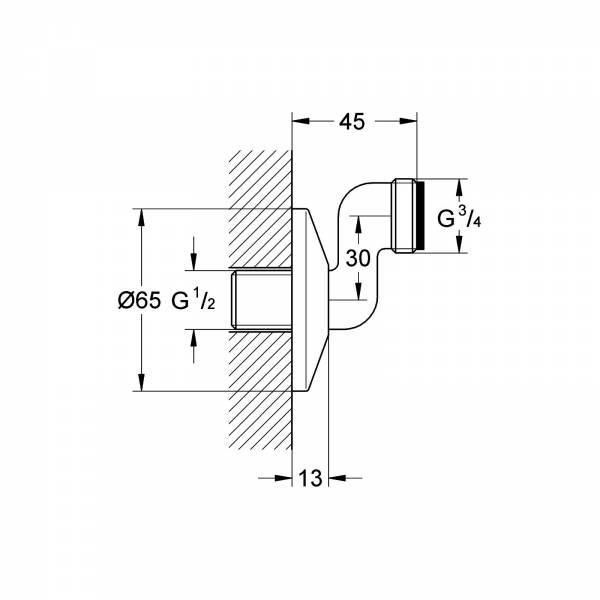 GROHE S-Anschluss 12005 Verstellbarkeit 30mm 1/2"x3/4" chrom