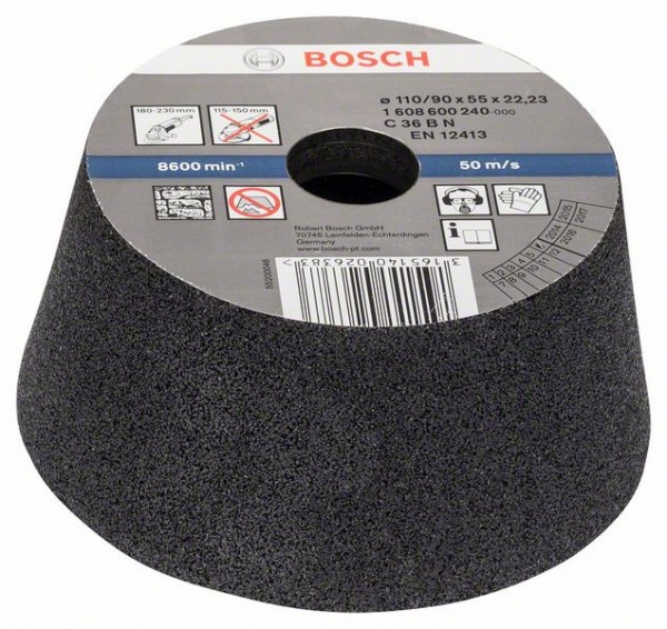 BOSCH SCHLEIFTOPF, KONISCH-STEIN/BETON 90 MM, 110 MM, 55 MM, 36