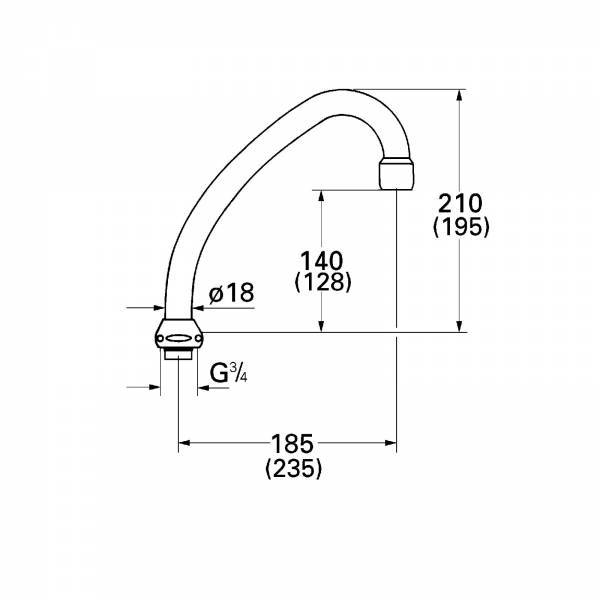 GROHE Rohrauslauf 13070 Ausladung 185mm ohne Anschlag DN15 chrom