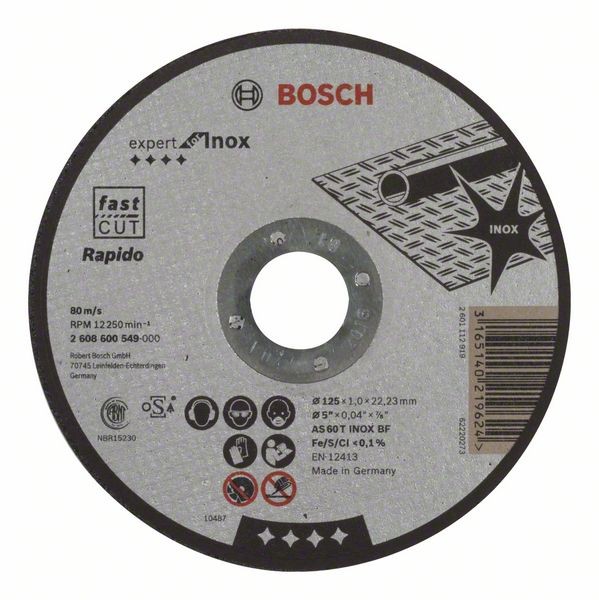 BOSCH TRENNSCHEIBE GERADE EXPERT FOR INOX - RAPIDO AS 60 T INOX BF, 125 MM, 22,23 MM