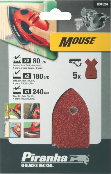 Stanley B&D Piranha Schleifpapier SET a 5 Stk f. Mouse X31024 K80/180/240