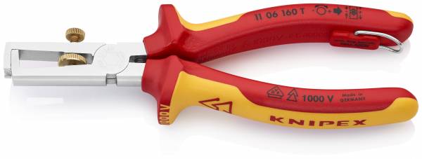 KNIPEX 11 06 160 T Abisolierzange mit Öffnungsfeder, universal 160 mm verchromt isoliert mit Mehrkom