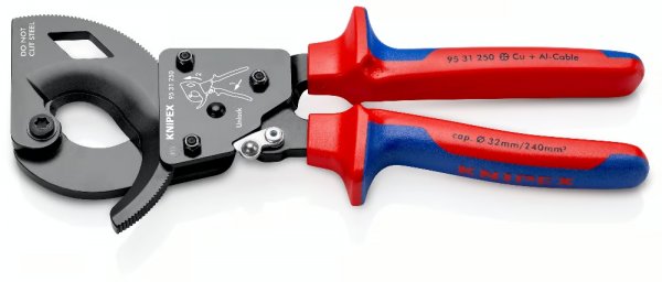 KNIPEX 95 31 250 Kabelschneider 250 mm Ratschenprinzip schwarz lackiert mit Mehrkomponen