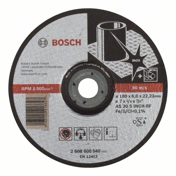 BOSCH SCHRUPPSCHEIBE GEKRÖPFT EXPERT FOR INOX AS 30 S INOX BF, 180 MM, 22,23 MM, 6 MM