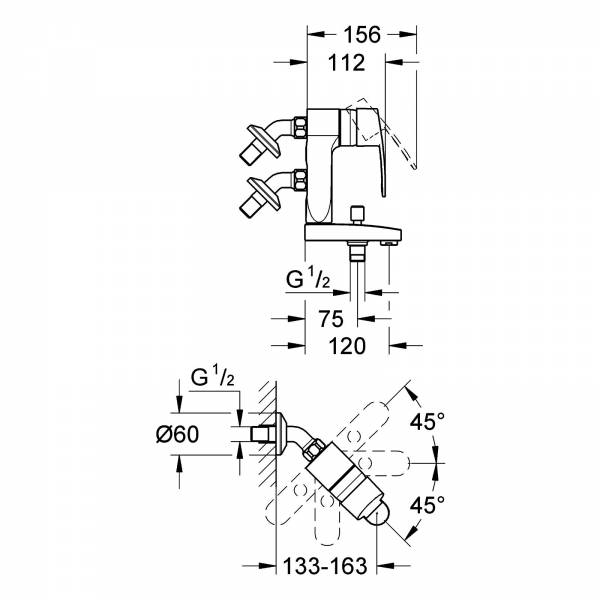 GROHE EH-Wannenbatt. Eurostyle C Vertica 23302 Anschlusswinkel 45 Grad chrom