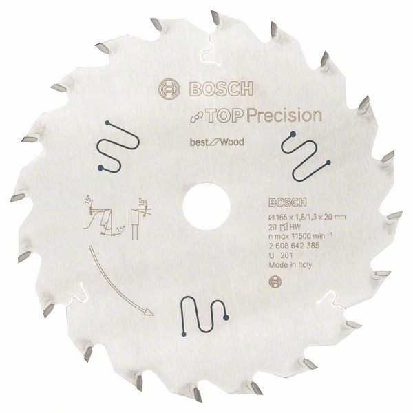 BOSCH KREISSÄGEBLATT TOP PRECISION BEST FOR WOOD, 165 X 20 X 1,8 MM, 20