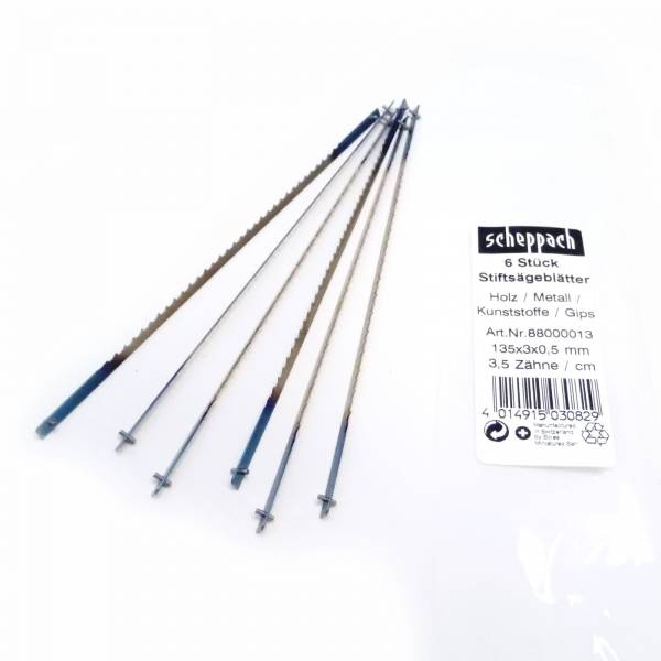 scheppach Stift-Sägeblatt für Dekupiersäge 6 Sägeblätter mit Querstift 135x3x0,5 mm 3,5 Zähne/cm