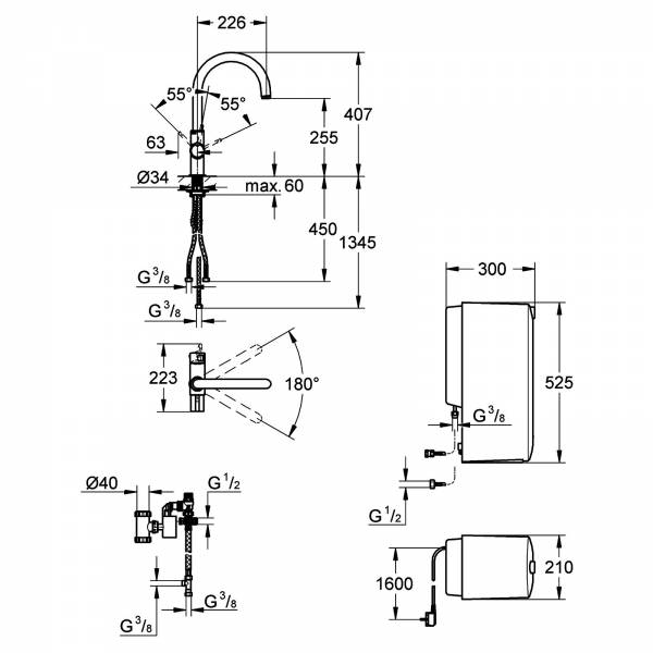 GROHE Armatur und Boiler Red Duo 30079 best. aus EH-SPT-Batt. u Boiler 8L chrom