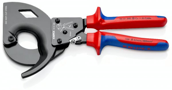 KNIPEX 95 31 280 Kabelschneider 280 mm Ratschenprinzip schwarz lackiert mit Mehrkomponen