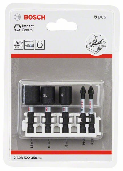 BOSCH SCHRAUBERBIT- UND STECKSCHLÜSSEL-SET IMPACT CONTROL, 5-TEILIG 2608522350