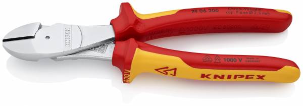 KNIPEX 74 06 200 Kraft-Seitenschneider 200 mm verchromt isoliert mit Mehrkomponenten-Hüllen, VDE-gep