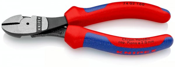 KNIPEX 74 02 160 Kraft-Seitenschneider 160 mm schwarz atramentiert mit Mehrkomponenten-Hülle