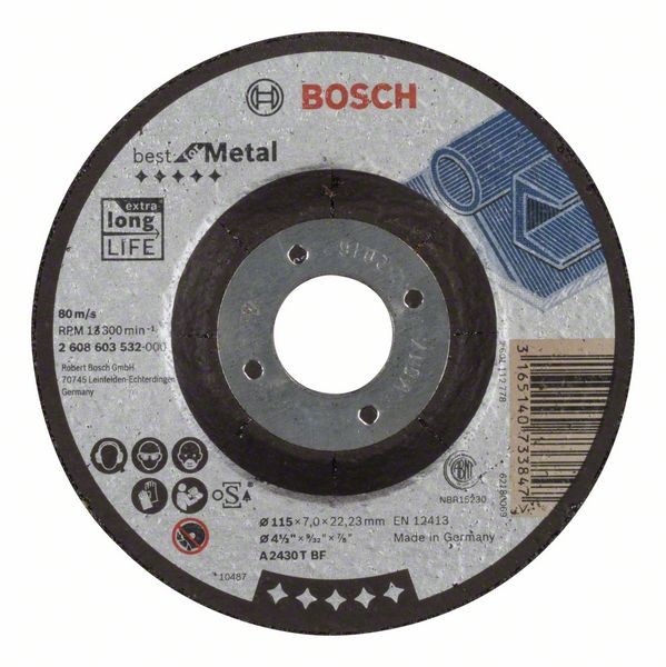 BOSCH SCHRUPPSCHEIBE GEKRÖPFT BEST FOR METAL A 2430 T BF, 115 MM, 22,23 MM, 7 MM