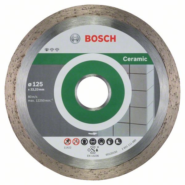BOSCH DIAMANTTRENNSCHEIBE STANDARD FOR CERAMIC, 125 X 22,23 X 1,6 X 7 MM, 10ER-PACK