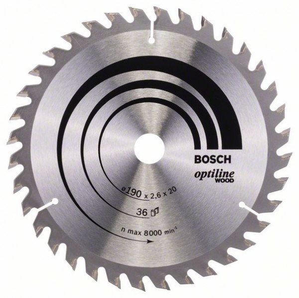BOSCH KREISSÄGEBLATT OPTILINE WOOD FÜR HANDKREISSÄGEN, 190 X 20/16 X 2,6 MM, 36