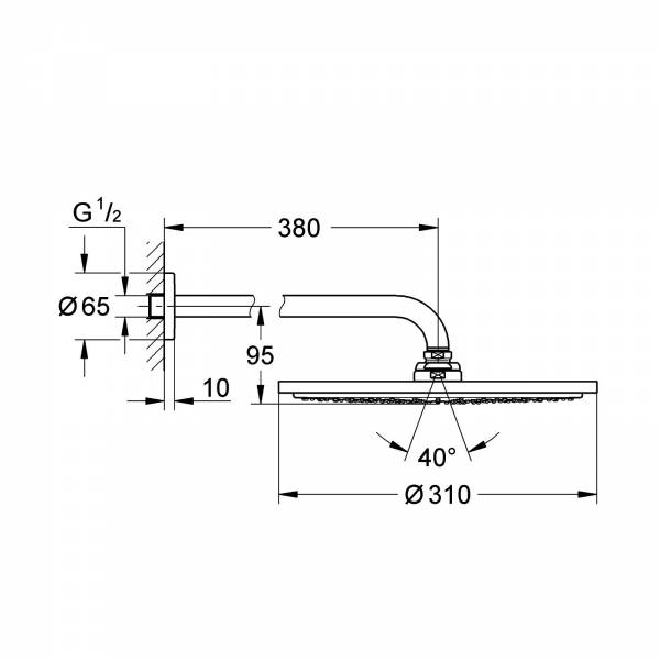 GROHE Kopfbrauseset Rainshower Cosm. 310 26066 Brausearm 380mm 9,5 l/min chrom
