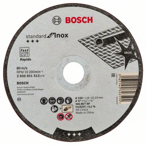 BOSCH TRENNSCHEIBE GERADE STANDARD FOR INOX WA 46 T BF, 150 MM, 22,23 MM, 1,6 MM