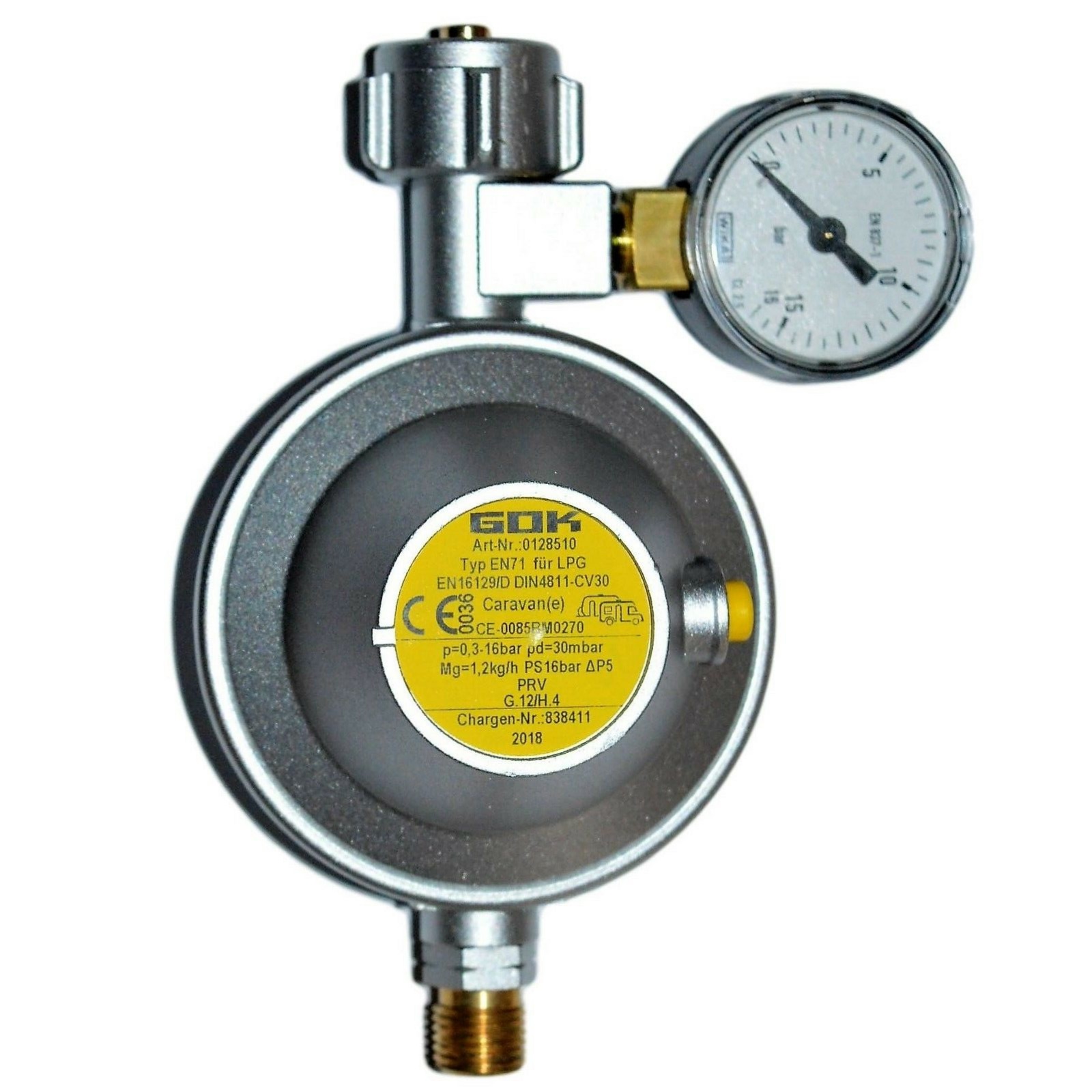 GOK 30mbar Gasdruckregler EN61 PS 16bar Abgang 90° Niederdruckregler