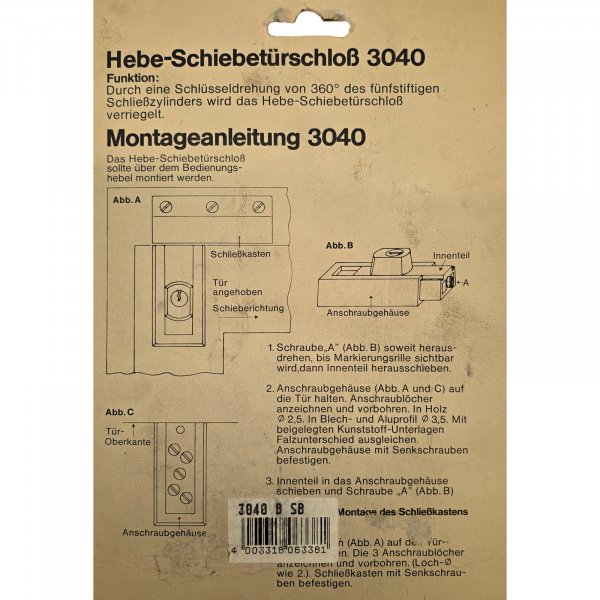 ABUS Hebe/Schiebetürschloß 3040 B SB braun 6338
