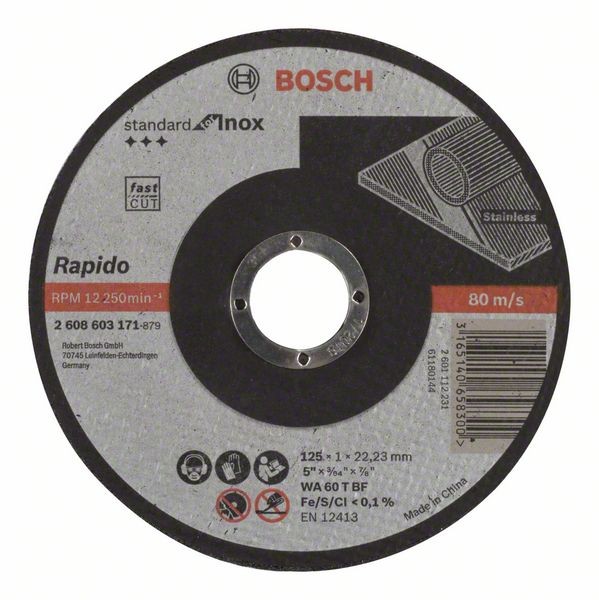 BOSCH TRENNSCHEIBE GERADE STANDARD FOR INOX - RAPIDO WA 60 T BF, 125 MM, 22,23 MM, 1,0