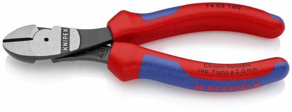 KNIPEX 74 02 160 Kraft-Seitenschneider 160 mm schwarz atramentiert mit Mehrkomponenten-Hüllen polier