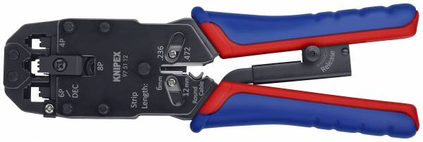 KNIPEX 97 51 12 SB Crimpzange für Westernstecker 200 mm brüniert mit Mehrkomponenten-Hüllen