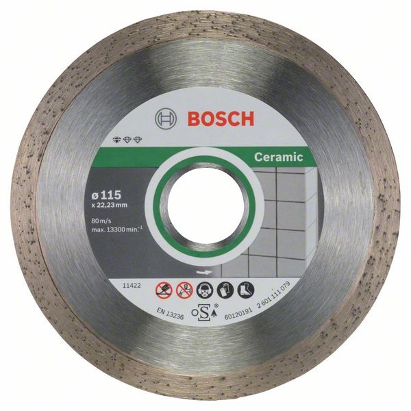 BOSCH DIAMANTTRENNSCHEIBE STANDARD FOR CERAMIC, 115 X 22,23 X 1,6 X 7 MM, 10ER-PACK