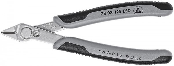 KNIPEX 78 03 125 ESDSB Electronic Super Knips® ESD 125 mm mit Mehrkomponenten-Hüllen poliert