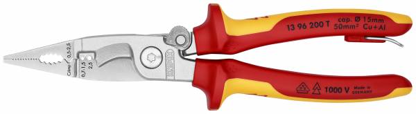KNIPEX 13 96 200 T Elektro-Installationszange 200 mm verchromt isoliert mit Mehrkomponenten-Hüllen,