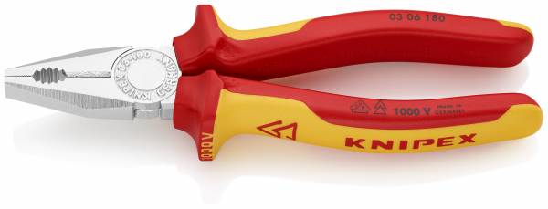 KNIPEX 03 06 180 SB Kombizange 180 mm verchromt isoliert mit Mehrkomponenten-Hüllen, VDE-geprüft