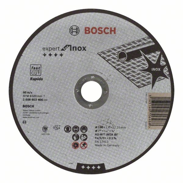 BOSCH TRENNSCHEIBE GERADE EXPERT FOR INOX - RAPIDO AS 46 T INOX BF, 180 MM, 22,23 MM