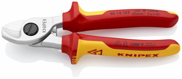 KNIPEX 95 16 165 Kabelschere 165 mm verchromt isoliert mit Mehrkomponenten-Hüllen, VDE-geprüft