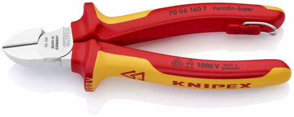 KNIPEX 70 06 160 T Seitenschneider mit Befestigungsöse 160 mm verchromt isoliert mit Mehrkomponenten