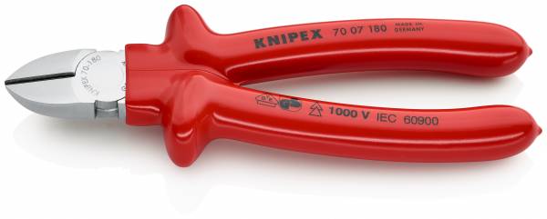 KNIPEX 70 07 180 Seitenschneider 180 mm verchromt tauchisoliert, VDE-geprüft
