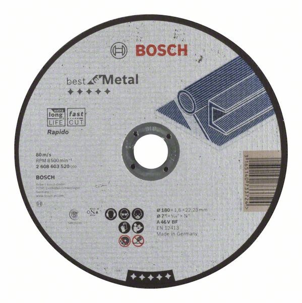 BOSCH TRENNSCHEIBE GERADE BEST FOR METAL - RAPIDO A 46 V BF, 180 MM, 22,23 MM, 1,6 MM